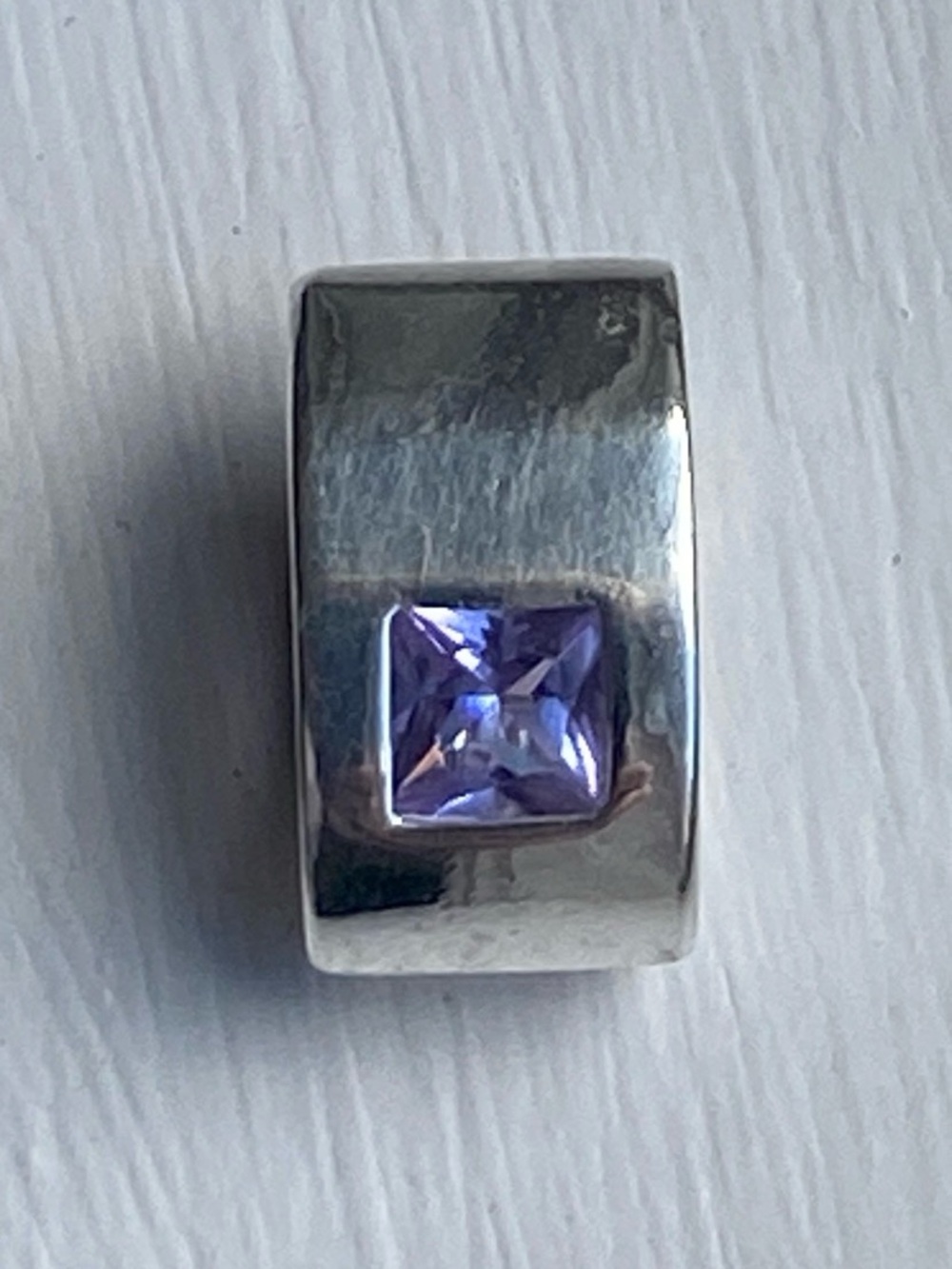 Modernist Sterling Silver 925 Slide Pendant - Princess Cut Lavender Amethyst